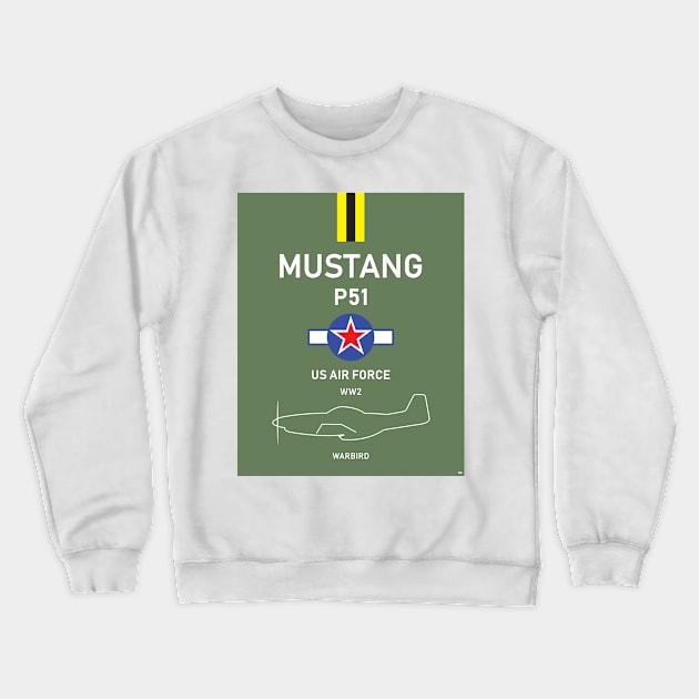 USAF P51 Mustang WW2 Warbird Fighter Air Force Crewneck Sweatshirt by PB Mary